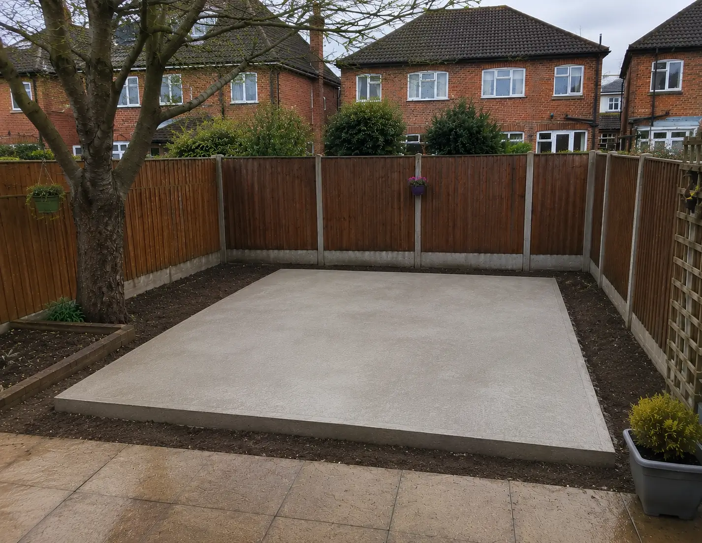 Large concrete base installed in Milton Keynes garden