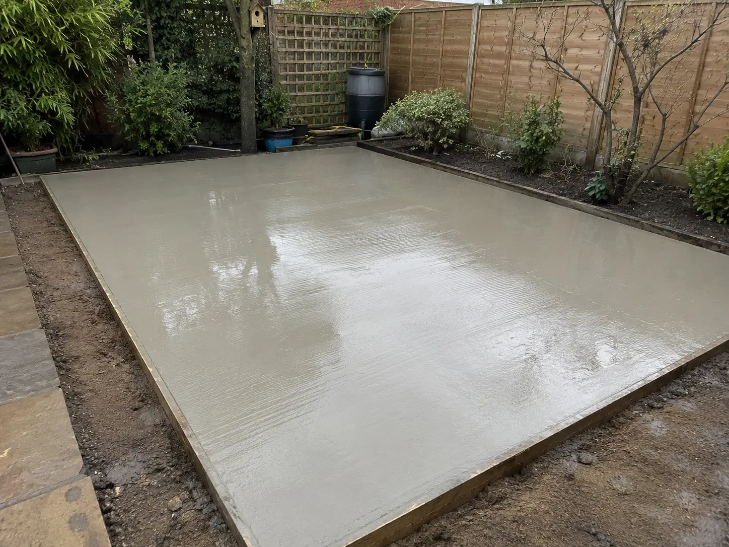 Freshly surfaced concrete base installation