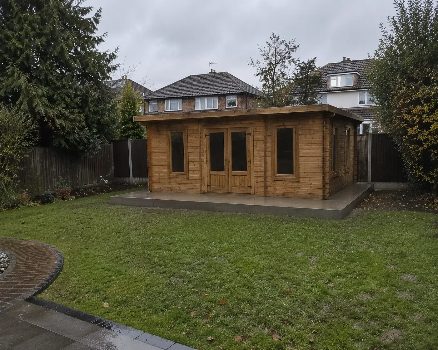 Completed garden office installed onto concrete base