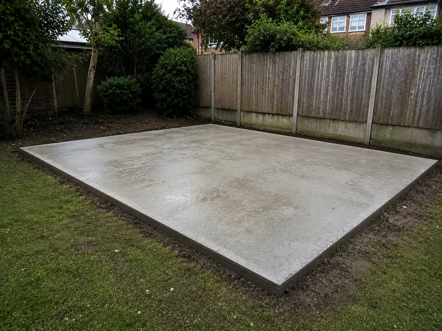 Reinforced concrete base installed in a Newport Pagnell garden